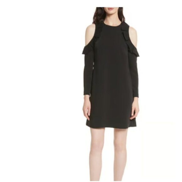 Ted Baker Siiara Frill Cold Shoulder Shift Dress In Black size 3 US size 8 NWT - Picture 1 of 11